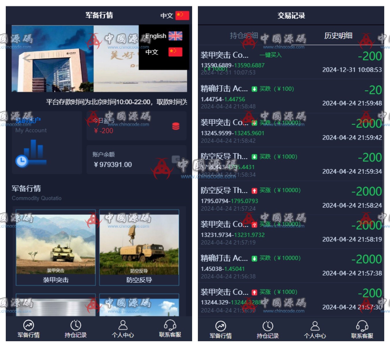 双语言军事军备类型微盘交易所源码 网站-第1张